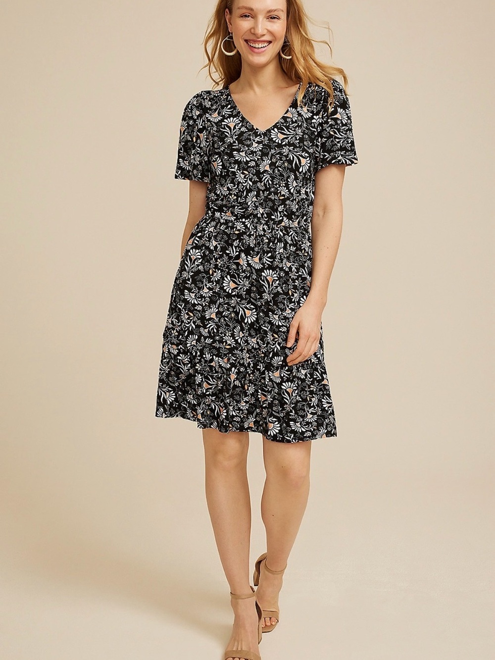 Maurices Printed V Neck Tiered Mini Dress
